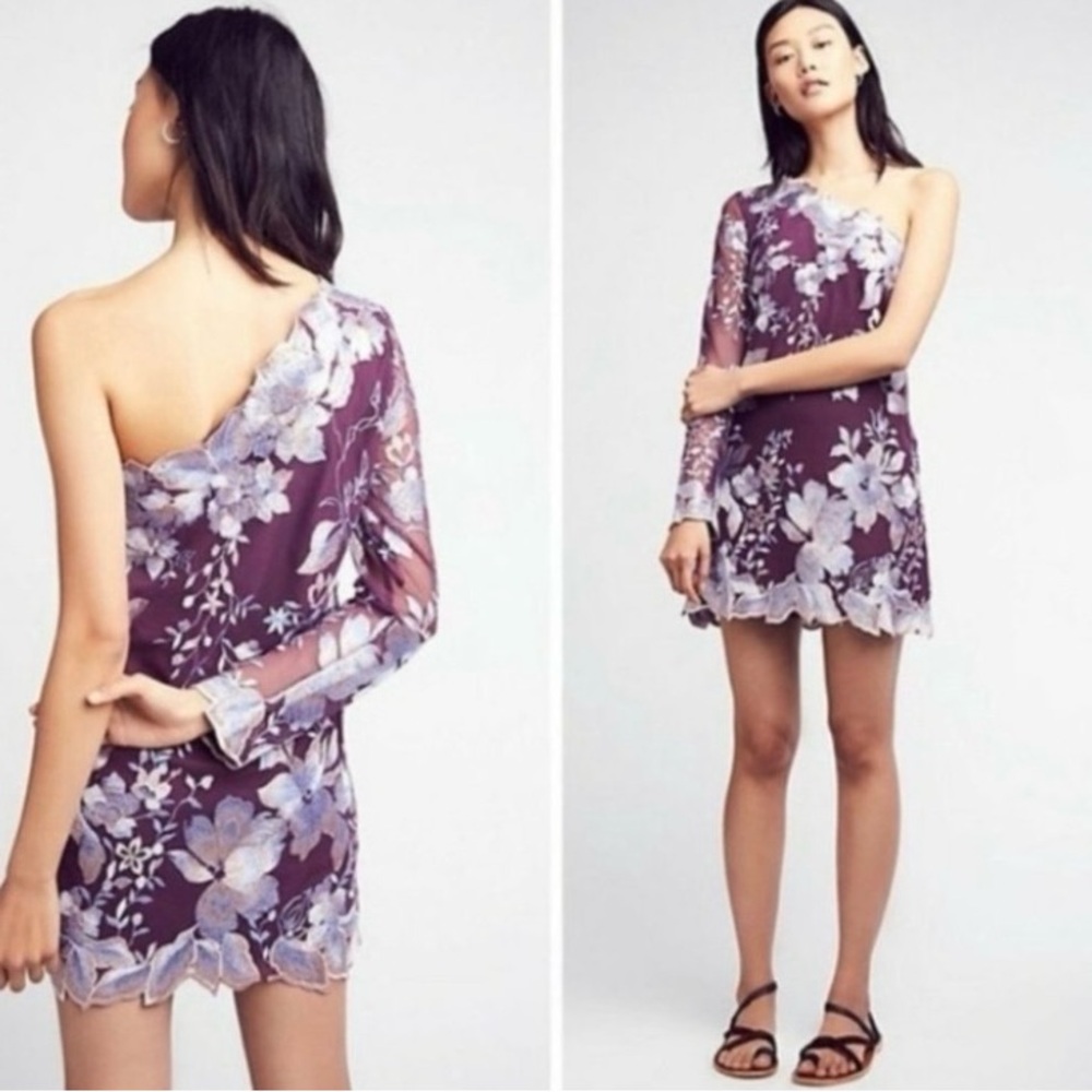 Free People Rosalie Purple Floral One-Shoulder Dress